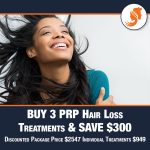 Hair Growth can be promoted by PRP Treatments Buy 3 PRP Hair Loss Treatments and Save $300! Discounted Package Price $2547. Individual Treatments $949.